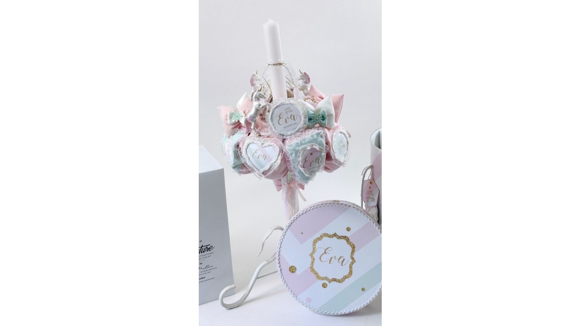 Lumanare botez cu unicorni Pink & Mint 9